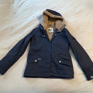Navy Hooded Jacket with Faux Fur Lining
